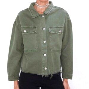 ZARA Army Green Denim Jean Shacket Size XS